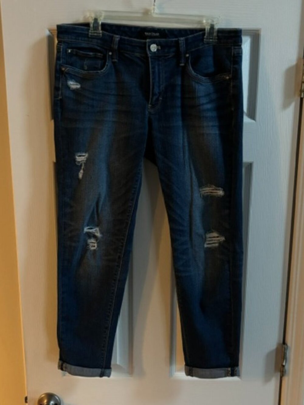 WHBM Distressed leopard patch Girlfriend jeans - 10
